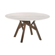 Venus 54" Round Mid-Century Modern White Marble Dining Table with Walnut Wood Legs - Furniture City (CA)l