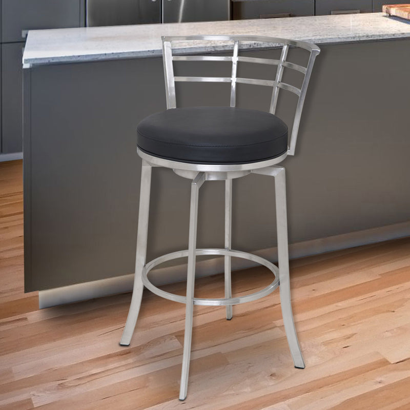 Viper 26" Counter Height Swivel Black Faux Leather and Brushed Stainless Steel Bar Stool - Furniture City (CA)l