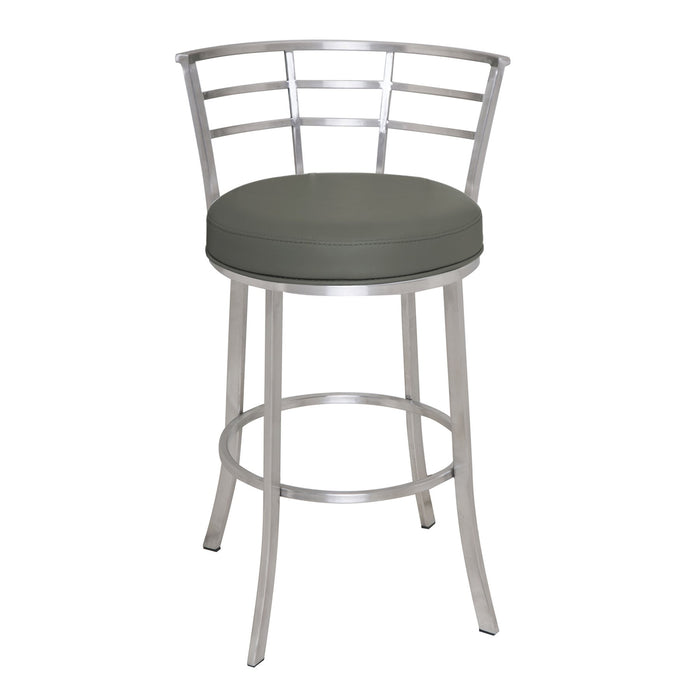 Viper 26" Counter Height Swivel Gray Faux Leather and Brushed Stainless Steel Bar Stool