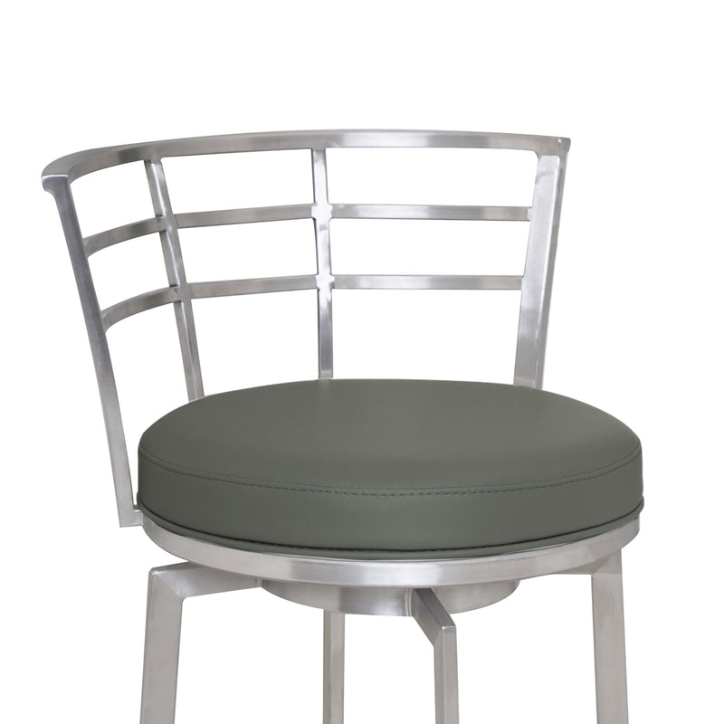 Viper 26" Counter Height Swivel Gray Faux Leather and Brushed Stainless Steel Bar Stool - Furniture City (CA)l