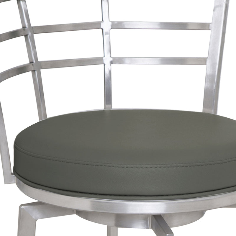 Viper 26" Counter Height Swivel Gray Faux Leather and Brushed Stainless Steel Bar Stool - Furniture City (CA)l