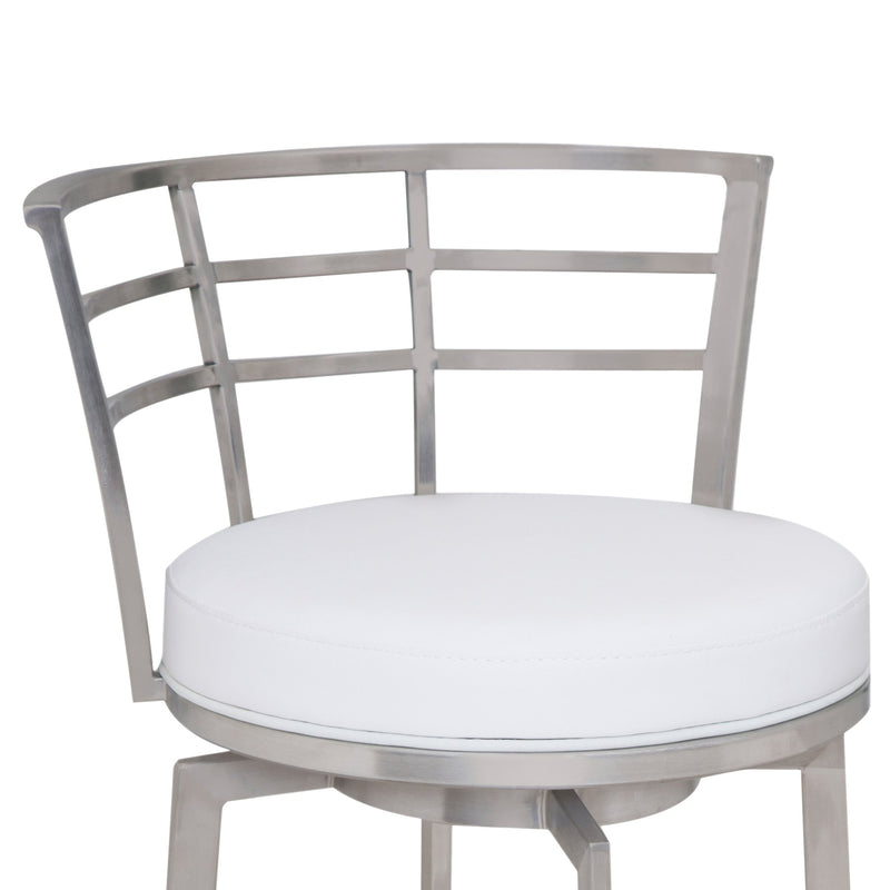 Viper 26" Counter Height Swivel White Faux Leather and Brushed Stainless Steel Bar Stool - Furniture City (CA)l
