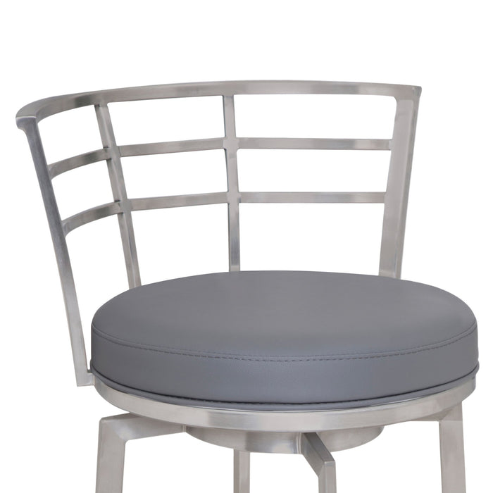 Viper 30" Bar Height Swivel Gray Faux Leather and Brushed Stainless Steel Bar Stool