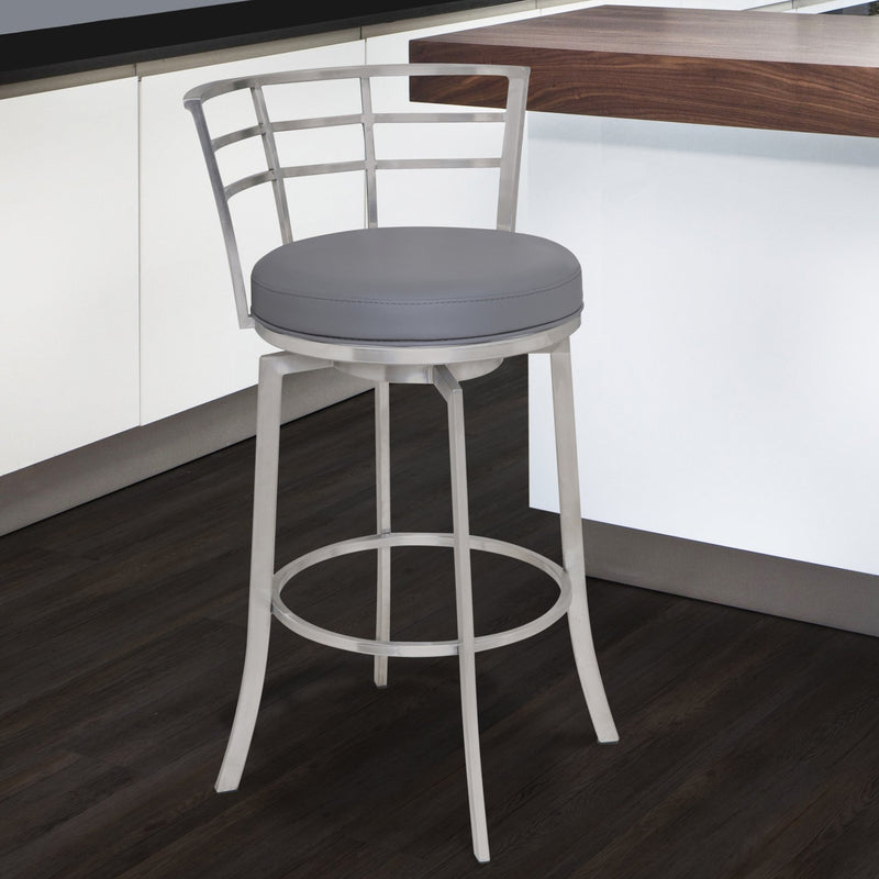 Viper 30" Bar Height Swivel Gray Faux Leather and Brushed Stainless Steel Bar Stool - Furniture City (CA)l