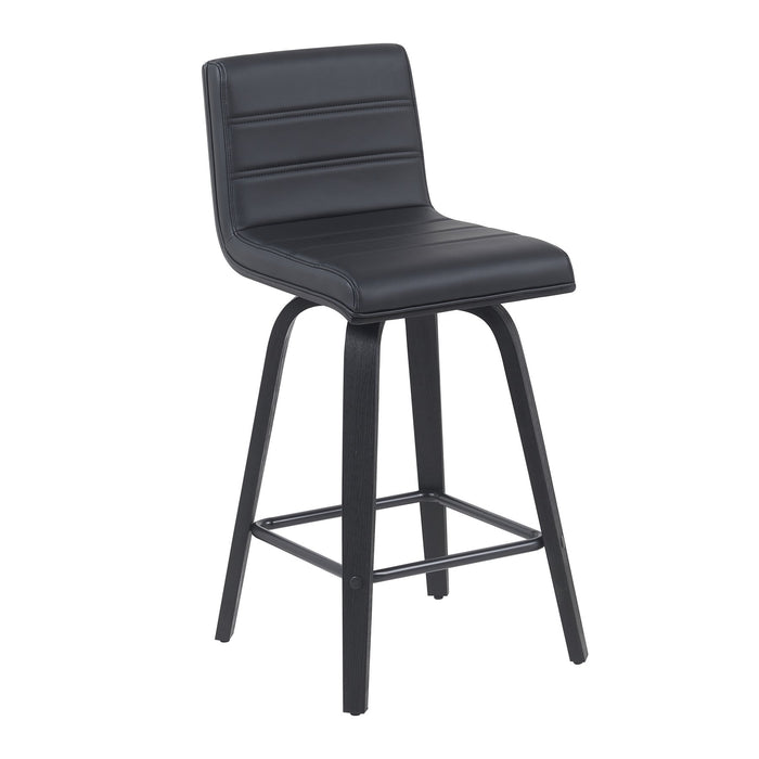 Vienna Modern Counter Height Swivel Bar Stool with Black Faux Leather Seat and Black Brushed Wood Frame