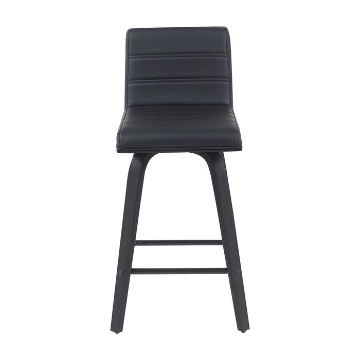 Vienna Modern Counter Height Swivel Bar Stool with Black Faux Leather Seat and Black Brushed Wood Frame