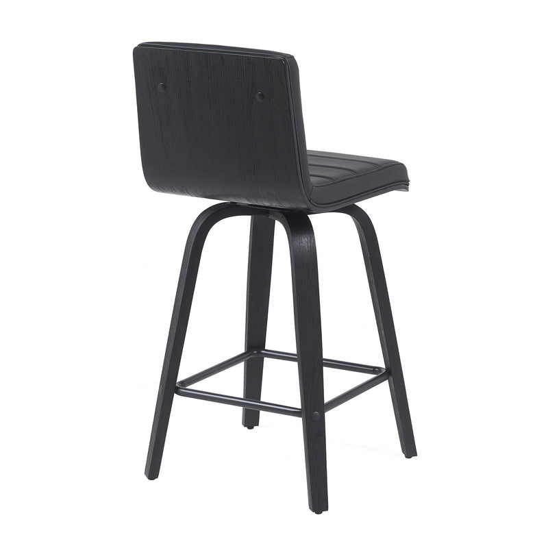 Vienna Modern Counter Height Swivel Bar Stool with Black Faux Leather Seat and Black Brushed Wood Frame - Furniture City (CA)l