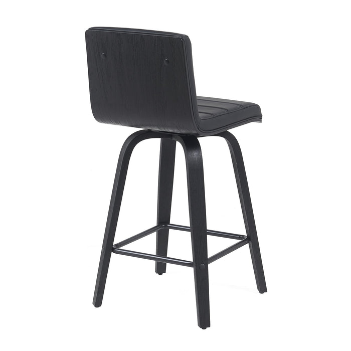 Vienna Modern Counter Height Swivel Bar Stool with Black Faux Leather Seat and Black Brushed Wood Frame