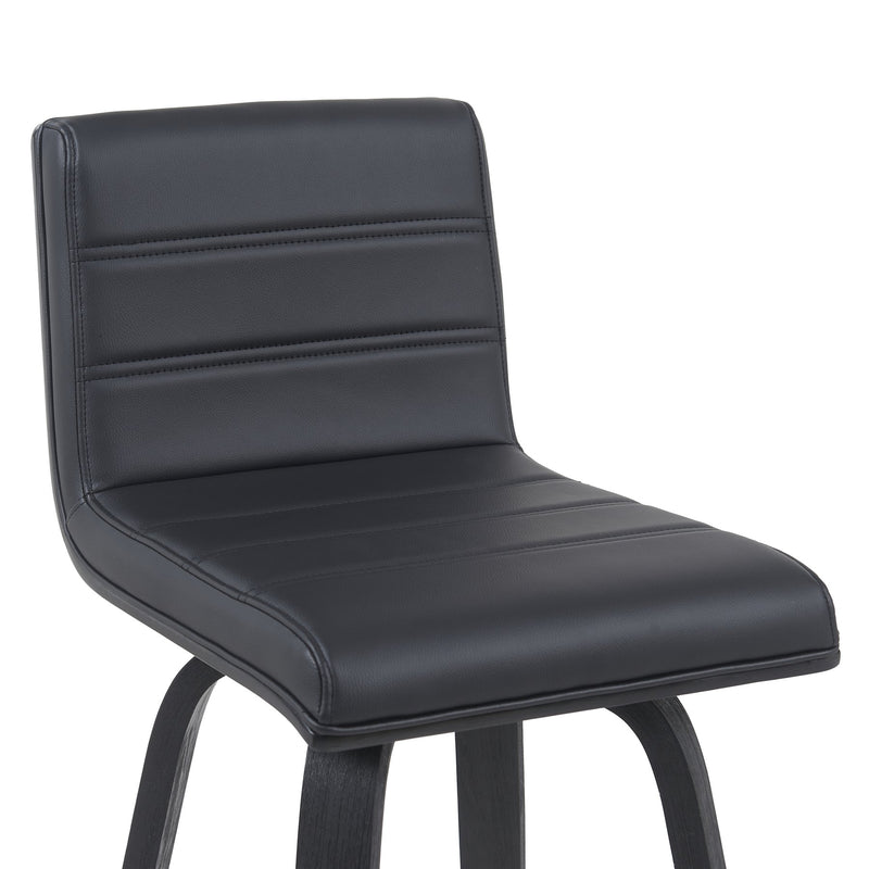 Vienna Modern Counter Height Swivel Bar Stool with Black Faux Leather Seat and Black Brushed Wood Frame - Furniture City (CA)l
