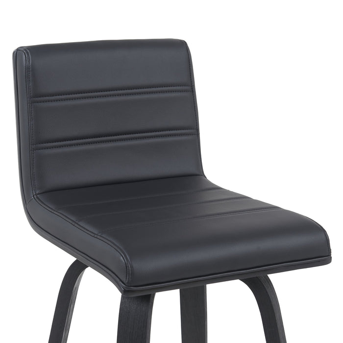 Vienna Modern Counter Height Swivel Bar Stool with Black Faux Leather Seat and Black Brushed Wood Frame