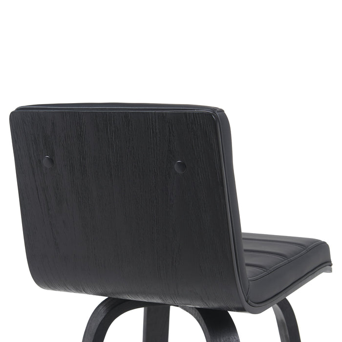 Vienna Modern Counter Height Swivel Bar Stool with Black Faux Leather Seat and Black Brushed Wood Frame