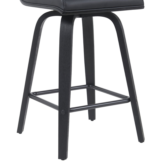 Vienna Modern Counter Height Swivel Bar Stool with Black Faux Leather Seat and Black Brushed Wood Frame