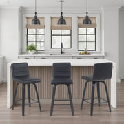 Vienna Modern Counter Height Swivel Bar Stool with Black Faux Leather Seat and Black Brushed Wood Frame - Furniture City (CA)l