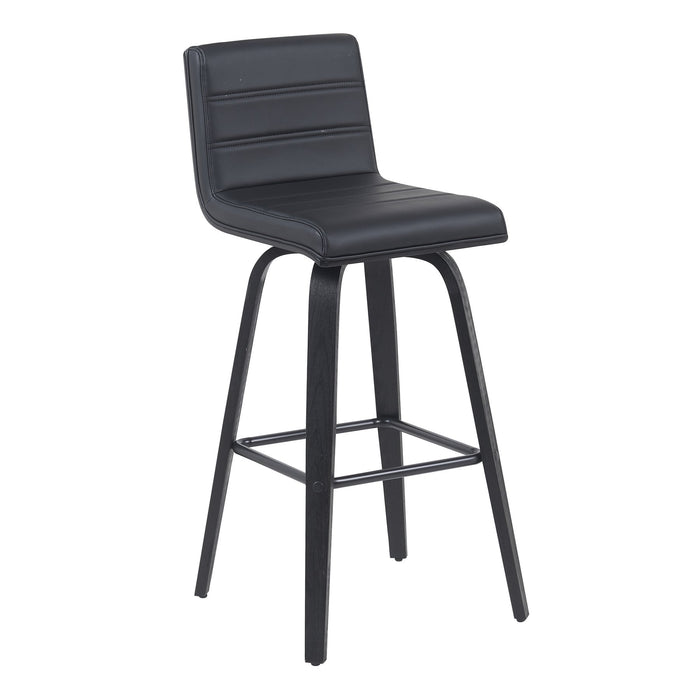 Vienna Modern Swivel Bar Height Stool with Black Faux Leather Seat and Black Brushed Wood Frame