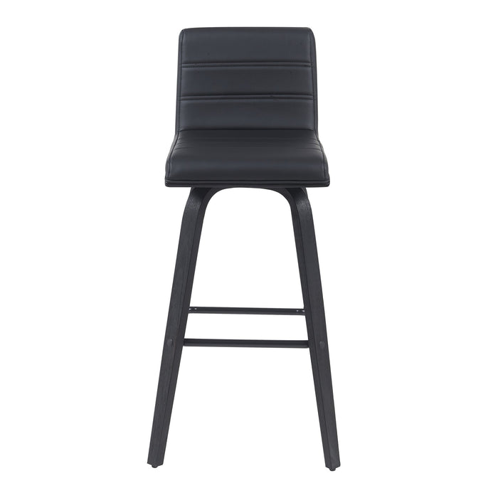 Vienna Modern Swivel Bar Height Stool with Black Faux Leather Seat and Black Brushed Wood Frame