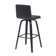 Vienna Modern Swivel Bar Height Stool with Black Faux Leather Seat and Black Brushed Wood Frame - Furniture City (CA)l
