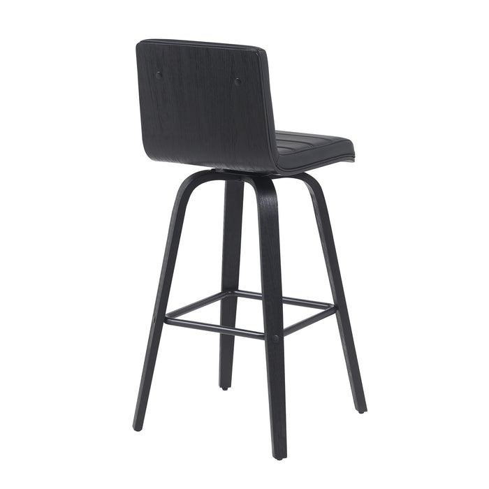 Vienna Modern Swivel Bar Height Stool with Black Faux Leather Seat and Black Brushed Wood Frame