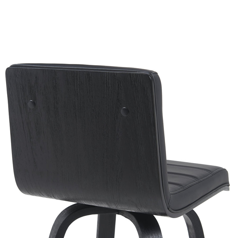 Vienna Modern Swivel Bar Height Stool with Black Faux Leather Seat and Black Brushed Wood Frame - Furniture City (CA)l