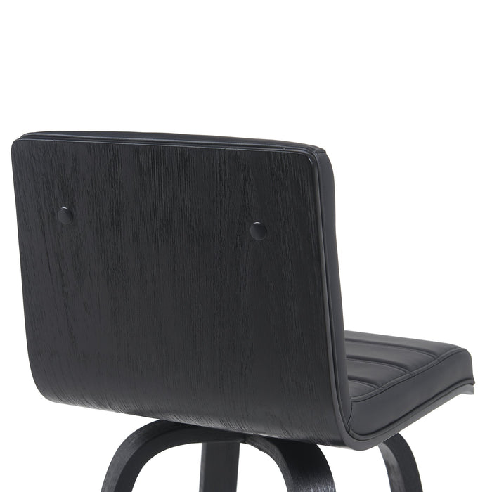 Vienna Modern Swivel Bar Height Stool with Black Faux Leather Seat and Black Brushed Wood Frame