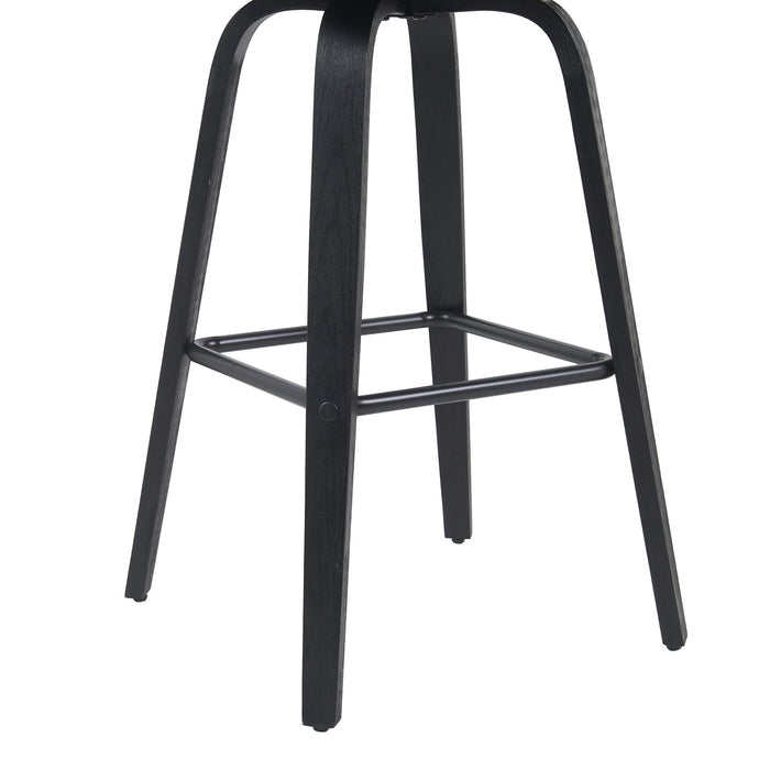 Vienna Modern Swivel Bar Height Stool with Black Faux Leather Seat and Black Brushed Wood Frame