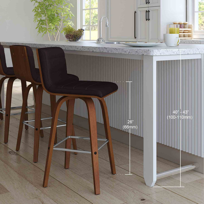 Vienna 26" Swivel Counter Stool in Walnut Wood Finish with Brown Faux Leather