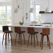 Vienna 26" Swivel Counter Stool in Walnut Wood Finish with Brown Faux Leather - Furniture City (CA)l