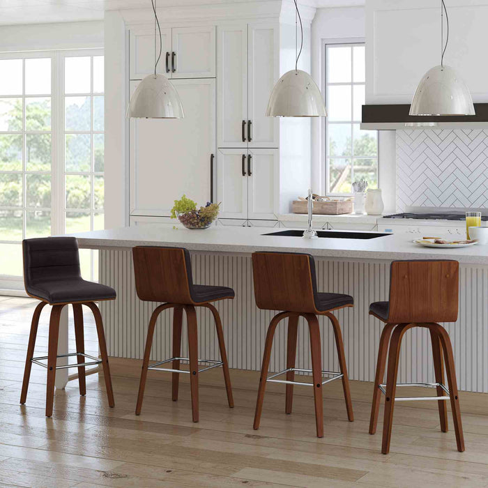 Vienna 26" Swivel Counter Stool in Walnut Wood Finish with Brown Faux Leather