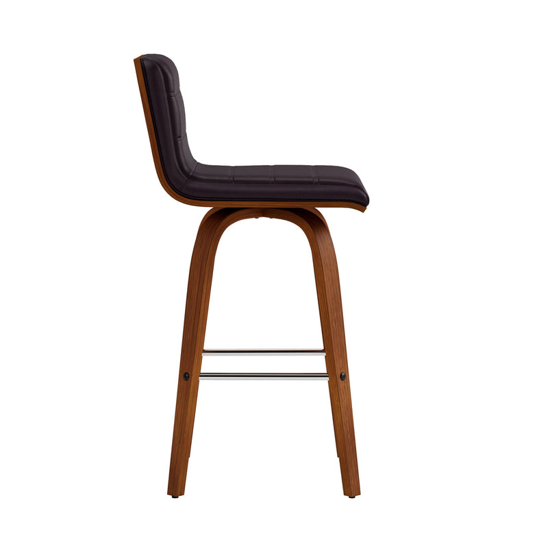 Vienna 26" Swivel Counter Stool in Walnut Wood Finish with Brown Faux Leather - Furniture City (CA)l