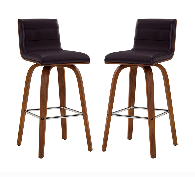 Vienna 26" Swivel Counter Stool in Walnut Wood Finish with Brown Faux Leather - Furniture City (CA)l