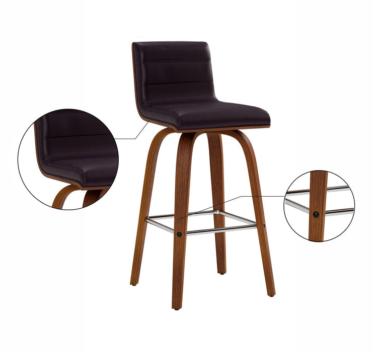 Vienna 26" Swivel Counter Stool in Walnut Wood Finish with Brown Faux Leather