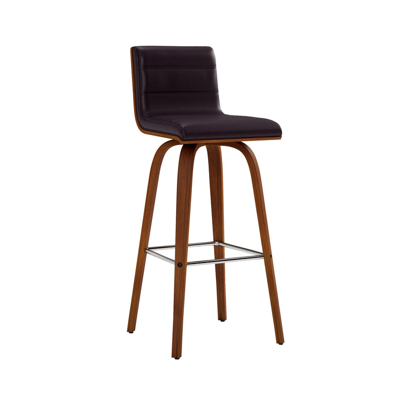 Vienna 30" Swivel Bar Stool in Walnut Wood Finish with Brown Faux Leather - Furniture City (CA)l