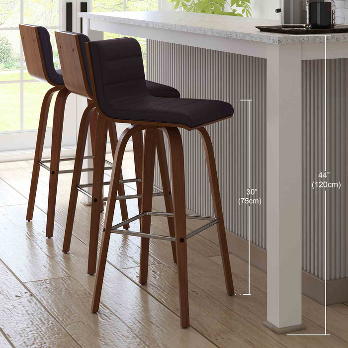 Vienna 30" Swivel Bar Stool in Walnut Wood Finish with Brown Faux Leather