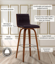 Vienna 30" Swivel Bar Stool in Walnut Wood Finish with Brown Faux Leather - Furniture City (CA)l