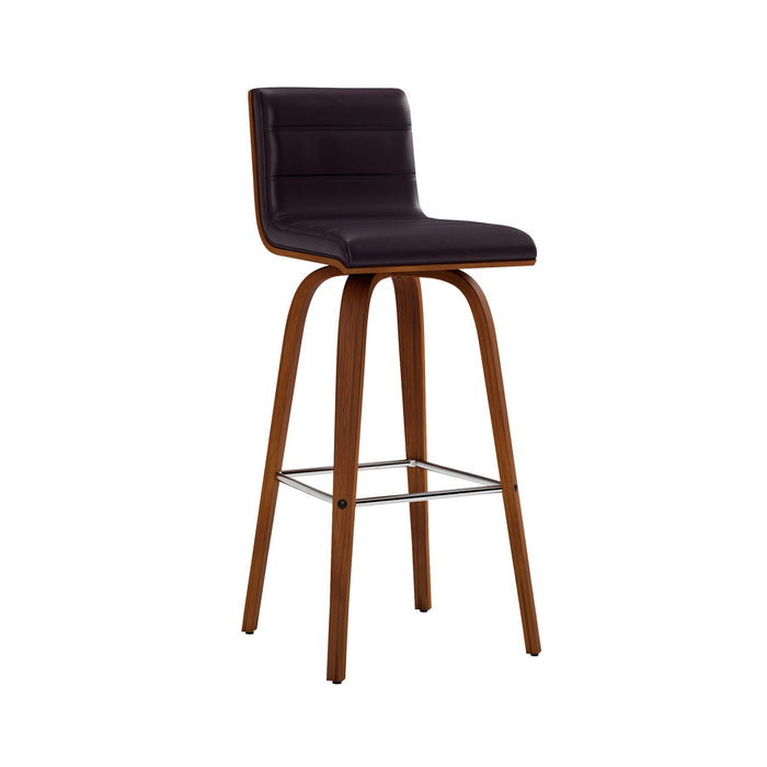 Vienna 30" Swivel Bar Stool in Walnut Wood Finish with Brown Faux Leather
