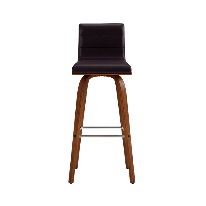 Vienna 30" Swivel Bar Stool in Walnut Wood Finish with Brown Faux Leather