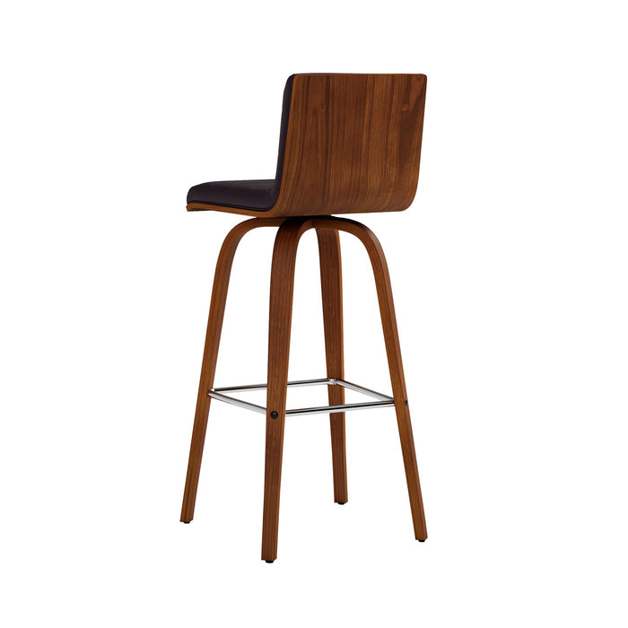 Vienna 30" Swivel Bar Stool in Walnut Wood Finish with Brown Faux Leather