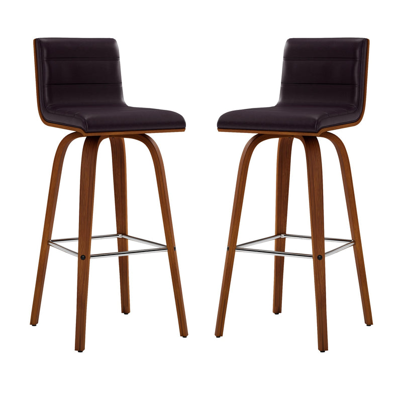Vienna 30" Swivel Bar Stool in Walnut Wood Finish with Brown Faux Leather - Furniture City (CA)l