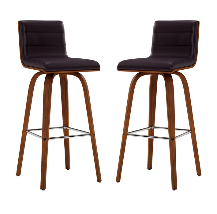 Vienna 30" Swivel Bar Stool in Walnut Wood Finish with Brown Faux Leather