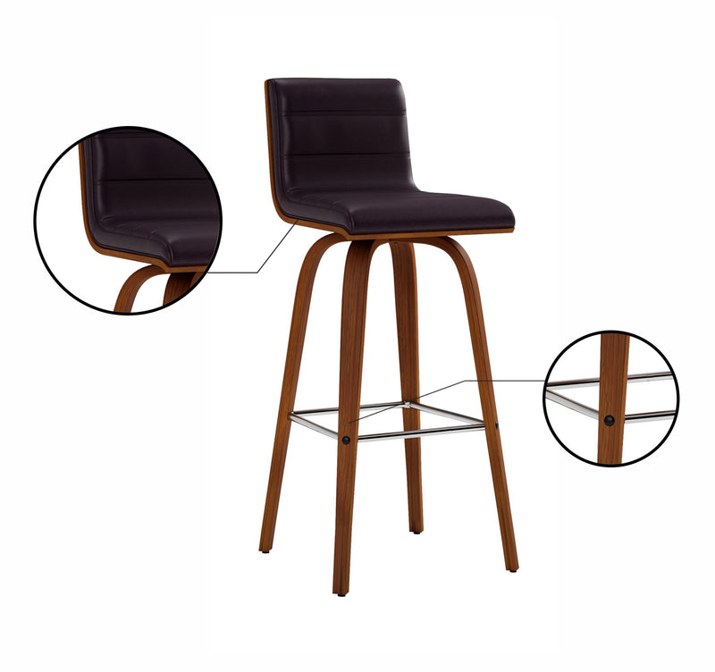 Vienna 30" Swivel Bar Stool in Walnut Wood Finish with Brown Faux Leather - Furniture City (CA)l