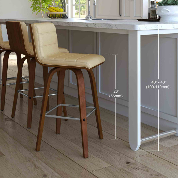Vienna 26" Swivel Counter Stool in Walnut Wood Finish with Cream Faux Leather