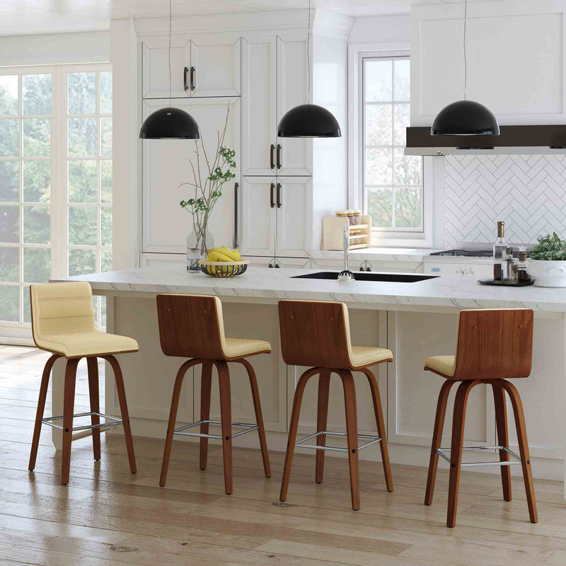 Vienna 26" Swivel Counter Stool in Walnut Wood Finish with Cream Faux Leather - Furniture City (CA)l