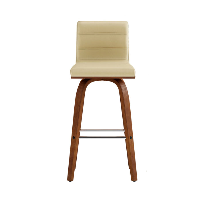 Vienna 26" Swivel Counter Stool in Walnut Wood Finish with Cream Faux Leather