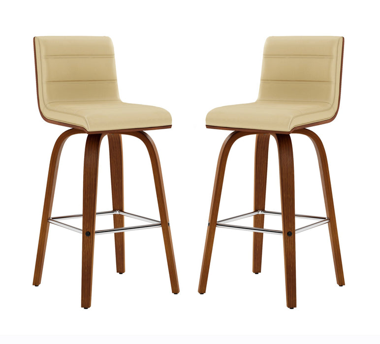 Vienna 26" Swivel Counter Stool in Walnut Wood Finish with Cream Faux Leather