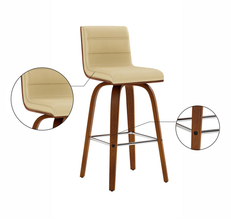 Vienna 26" Swivel Counter Stool in Walnut Wood Finish with Cream Faux Leather