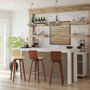 Vienna 30" Swivel Bar Stool in Walnut Wood Finish with Cream Faux Leather - Furniture City (CA)l