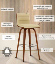 Vienna 30" Swivel Bar Stool in Walnut Wood Finish with Cream Faux Leather - Furniture City (CA)l