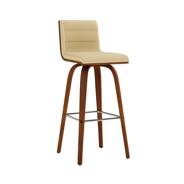 Vienna 30" Swivel Bar Stool in Walnut Wood Finish with Cream Faux Leather