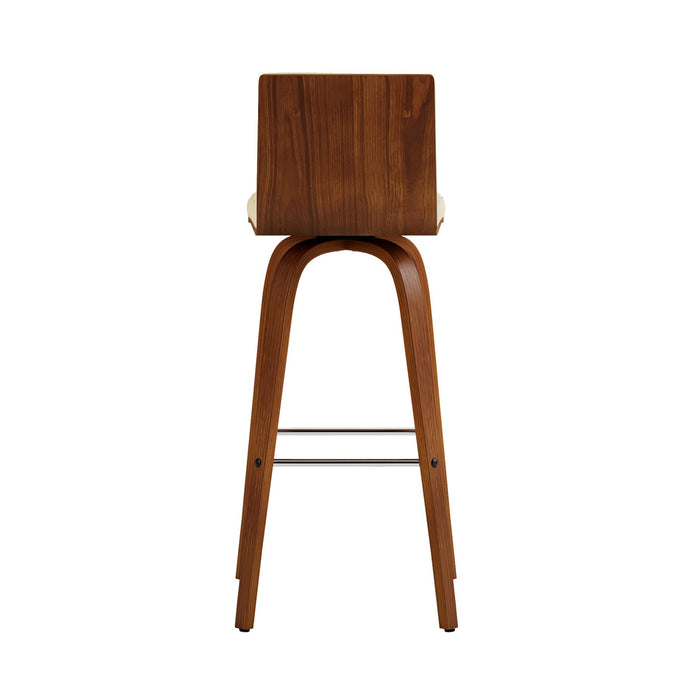Vienna 30" Swivel Bar Stool in Walnut Wood Finish with Cream Faux Leather
