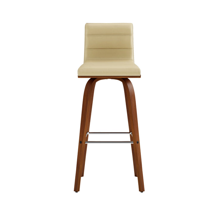 Vienna 30" Swivel Bar Stool in Walnut Wood Finish with Cream Faux Leather