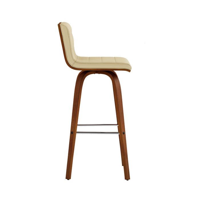 Vienna 30" Swivel Bar Stool in Walnut Wood Finish with Cream Faux Leather